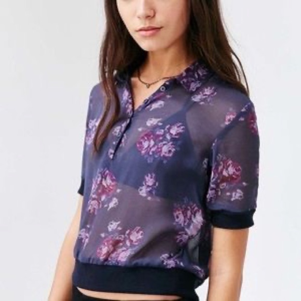 UO Cooperative Floral Mesh Blouse